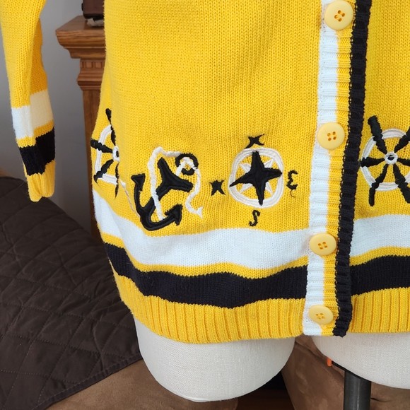 Vintage Austin Hill Yellow Nautical Themed Cardigan Sweater S/P - Picture 3 of 4
